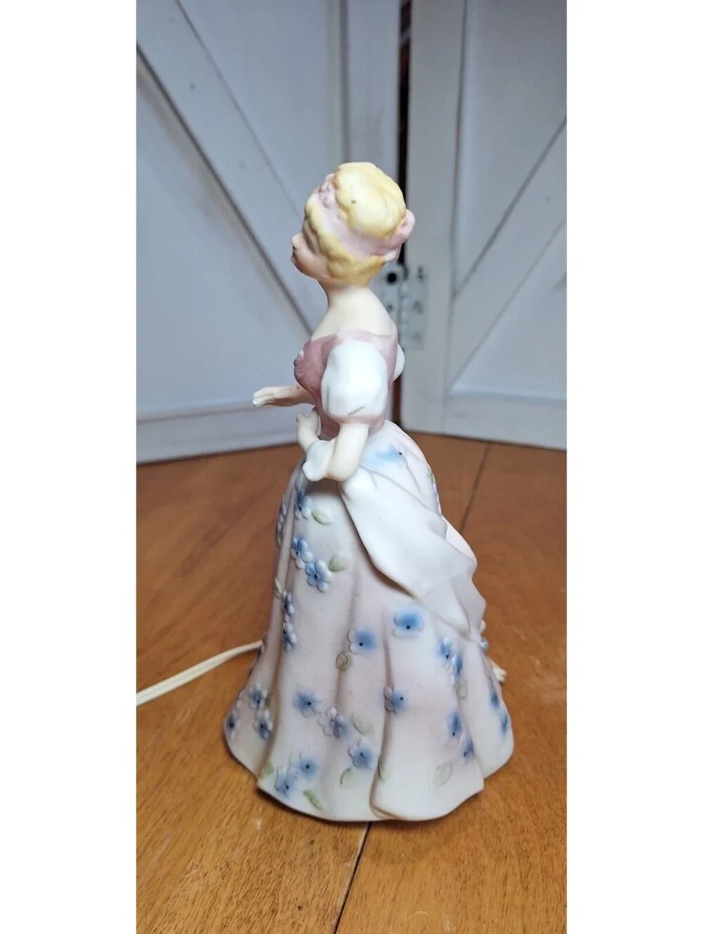 VTG Porcelain Lamp/Night Light Ardalt Japan Victorian Lady Dress w/Blue Florals